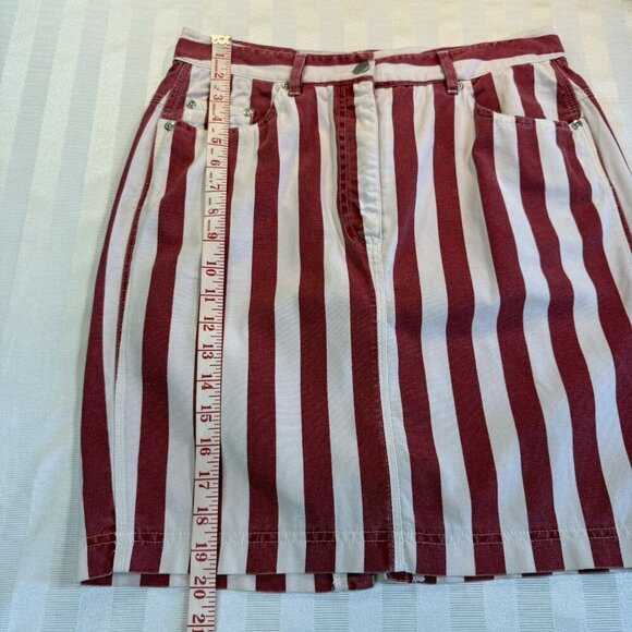 DKNY Jeans VTG Red & White Stripped Denim Short Skirt Sz 10 - Picture 7 of 12